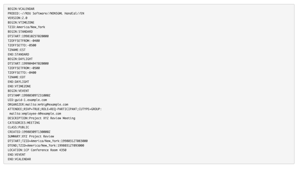 slide  of screenshet of iCal file