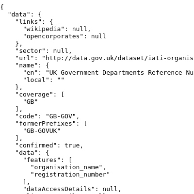 Screenshot on a JSON API