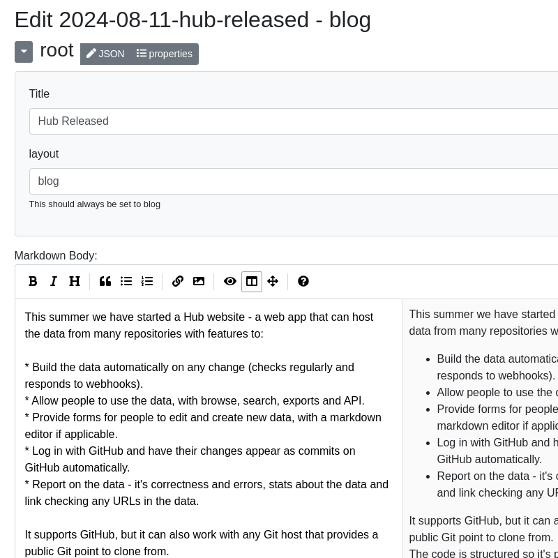Screenshot of a web form with a Markdown editor